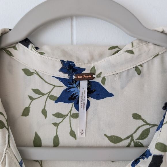 Free People Lighten Up White & Blue Floral Long Sleeve Button Mini Dress, size S - Picture 3 of 10